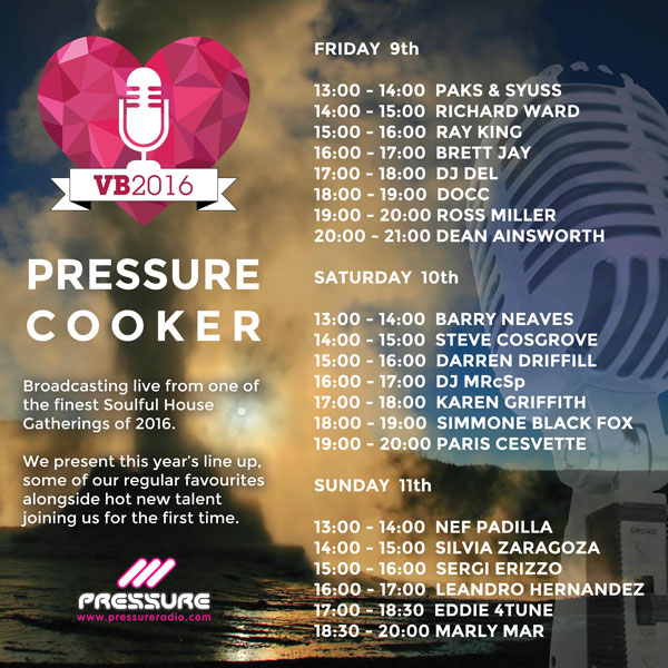Vocal Booth Weekender 2016 Pressure Cooker Timetable
